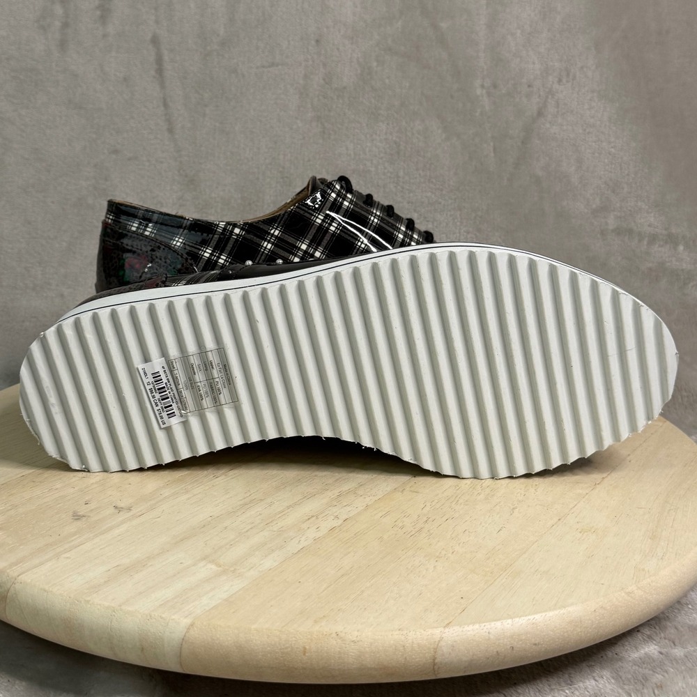 Betsey Johnson T-Nona Heart Plaid Patent Leather Platform Oxfords Black Red 10M - Picture 13 of 16